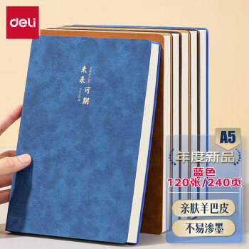 得力(deli)笔记本子A5羊巴皮记事本商务办公会议记录本皮